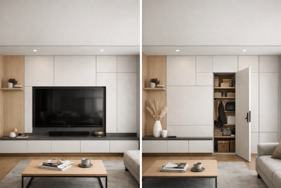 電視牆不再零碎凌亂！小宅必學的隱藏門設計技巧